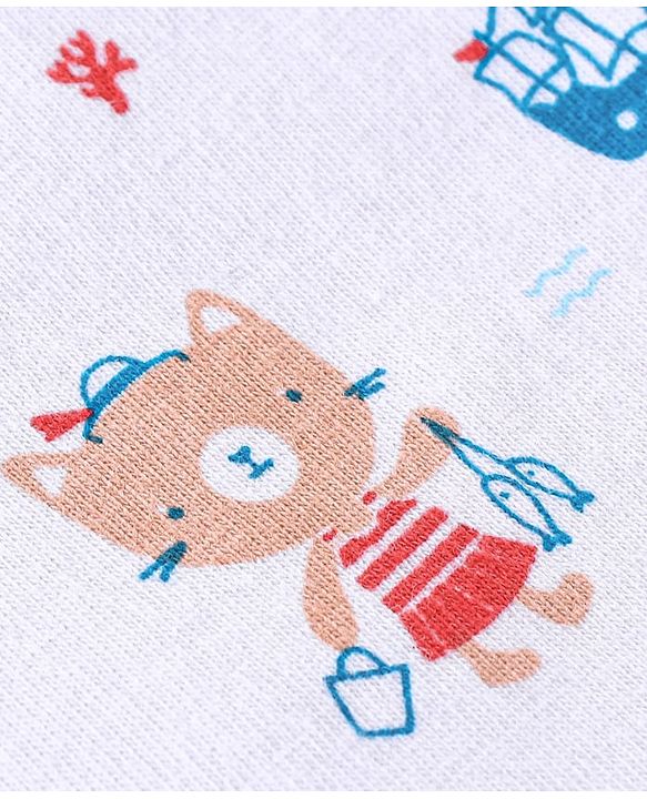 Babyhug 100% Cotton Knit Sleeveless Striped Slips Teddy Print Pack of 3 - Red Pink & White