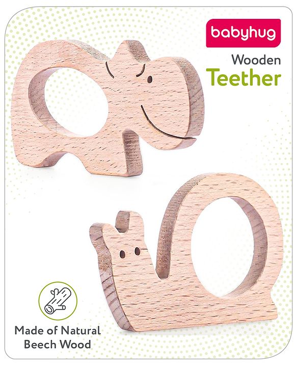 Babyhug Snail And Hippo Shaped Teether - Beige