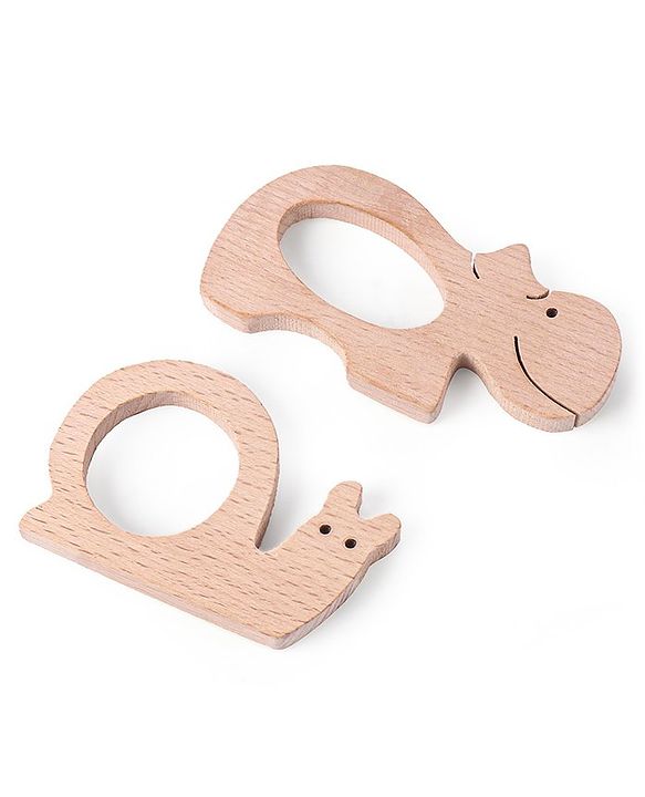 Babyhug Snail And Hippo Shaped Teether - Beige