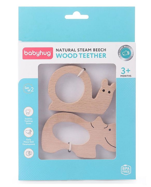 Babyhug Snail And Hippo Shaped Teether - Beige