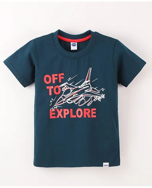 Buy Teddy Half Sleeves TShirt Fighter Plane Print Blue for Boys 9