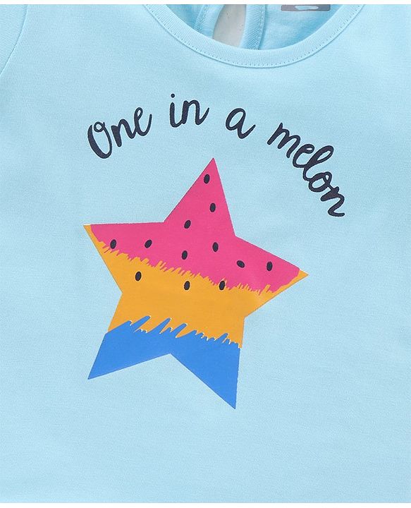 Babyhug 100%Cotton Knit Half Sleeves Top Star Melon Graphic Print - Blue