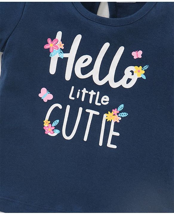 Babyhug 100% Cotton Knit Half Sleeves Top Text Graphics Print - Navy