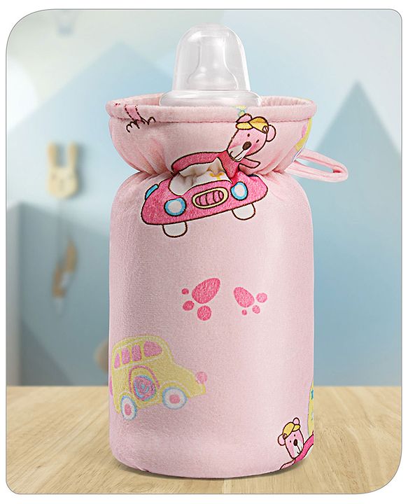 Babyhug Feeding Bottle Cover Bear Print Pink- Fits up to 260 ml