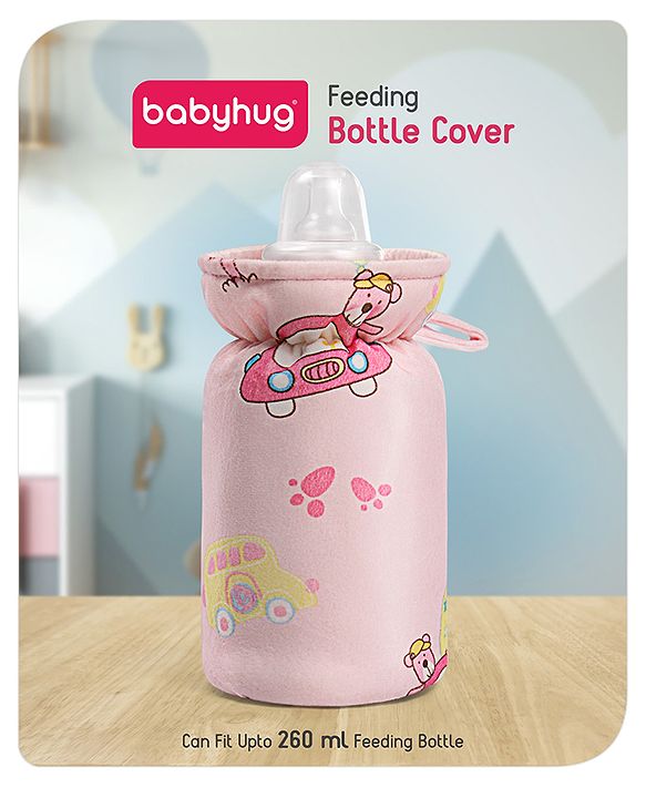 Babyhug Feeding Bottle Cover Bear Print Pink- Fits up to 260 ml