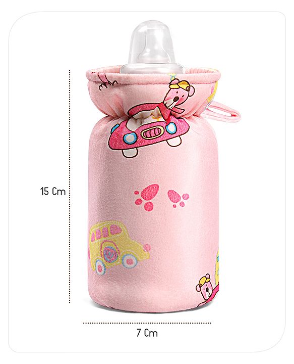 Babyhug Feeding Bottle Cover Bear Print Pink- Fits up to 260 ml