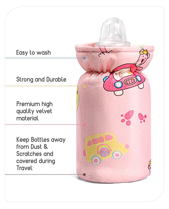Babyhug Feeding Bottle Cover Bear Print Pink- Fits up to 260 ml