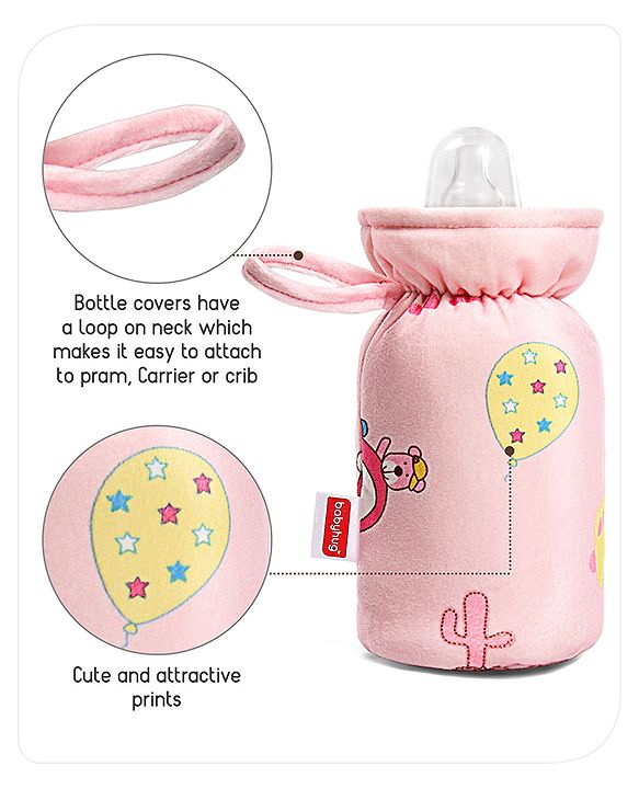 Babyhug Feeding Bottle Cover Bear Print Pink- Fits up to 260 ml