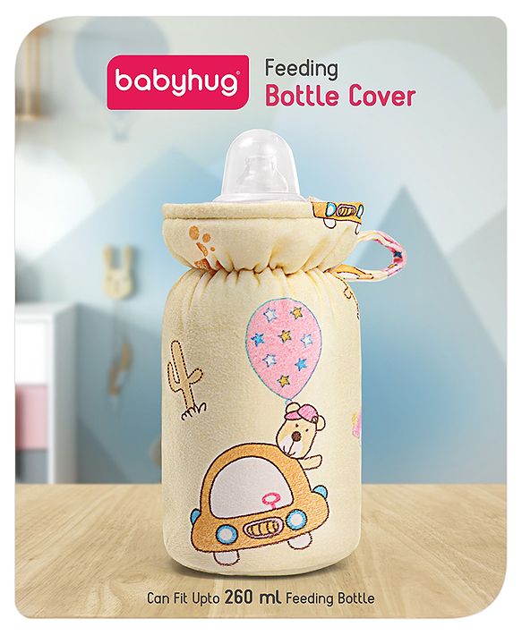 Babyhug Feeding Bottle Cover Car Print Yellow- Fits up to 260 ml