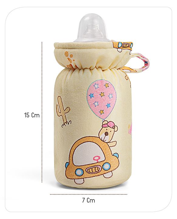 Babyhug Feeding Bottle Cover Car Print Yellow- Fits up to 260 ml