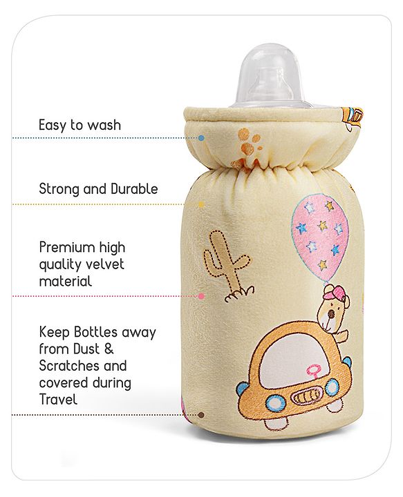 Babyhug Feeding Bottle Cover Car Print Yellow- Fits up to 260 ml