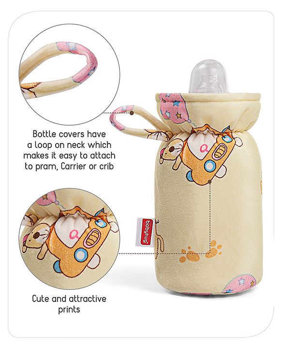 Babyhug Feeding Bottle Cover Car Print Yellow- Fits up to 260 ml