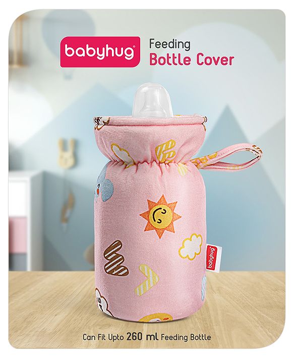 Babyhug Feeding Bottle Cover Bear Print Pink- Fits up to 260 ml