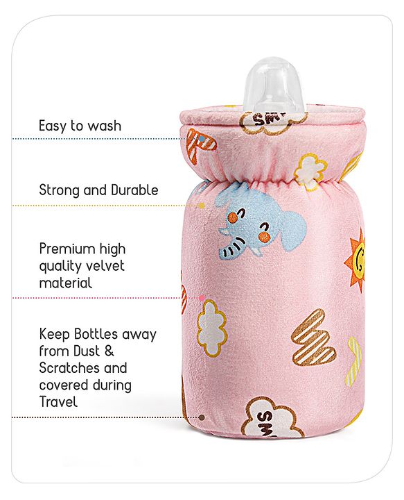 Babyhug Feeding Bottle Cover Bear Print Pink- Fits up to 260 ml