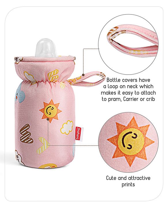 Babyhug Feeding Bottle Cover Bear Print Pink- Fits up to 260 ml