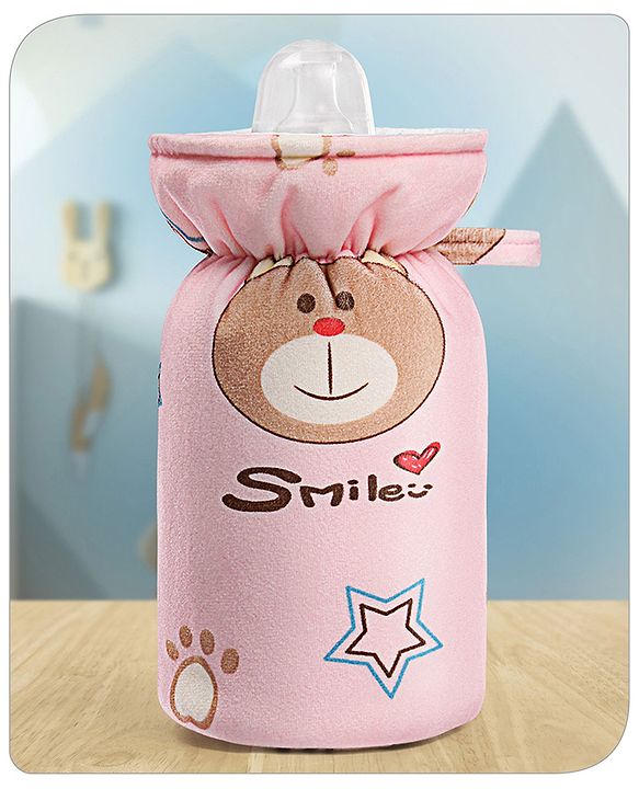 Babyhug Feeding Bottle Cover Bear Print Pink- Fits up to 260 ml