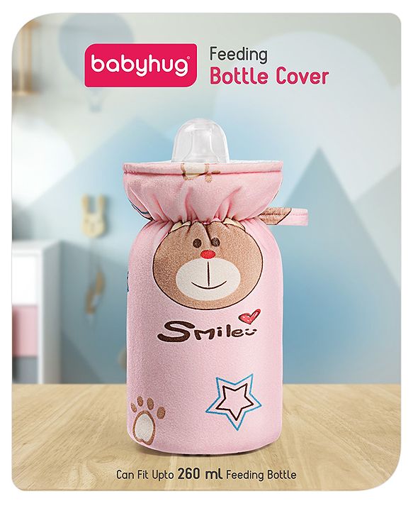 Babyhug Feeding Bottle Cover Bear Print Pink- Fits up to 260 ml