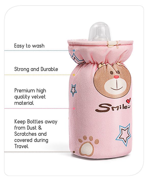 Babyhug Feeding Bottle Cover Bear Print Pink- Fits up to 260 ml