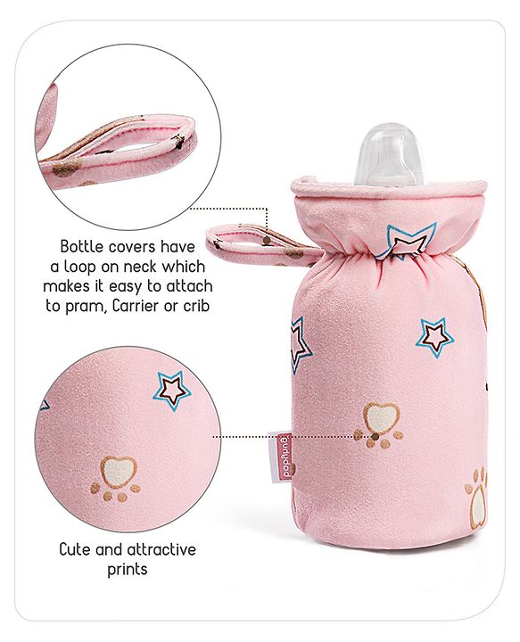 Babyhug Feeding Bottle Cover Bear Print Pink- Fits up to 260 ml