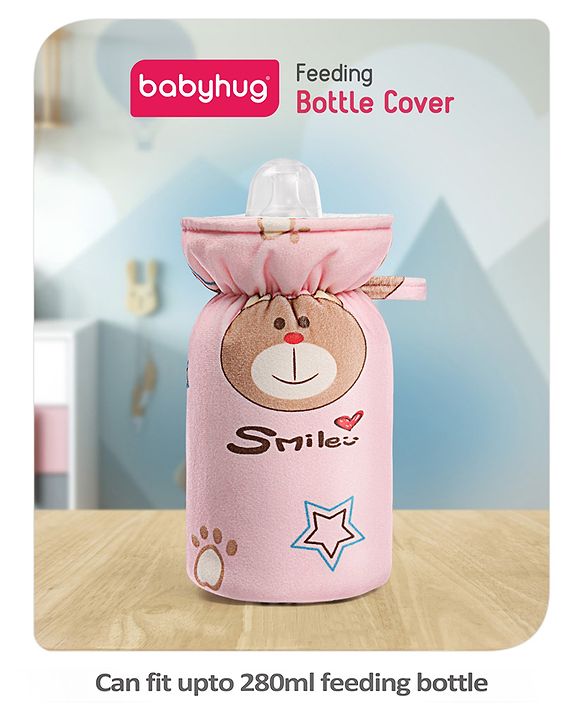 Babyhug Feeding Bottle Cover Bear Print Pink- Fits Upto 280 ml Bottle