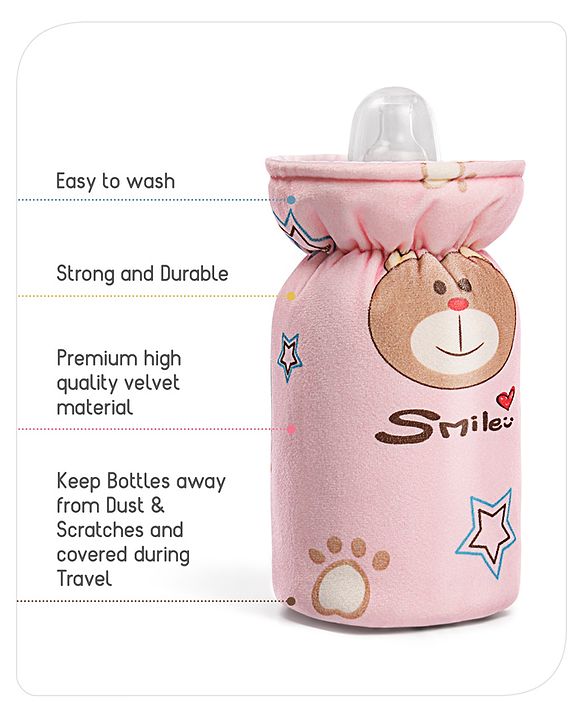 Babyhug Feeding Bottle Cover Bear Print Pink- Fits Upto 280 ml Bottle