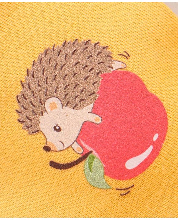 Babyhug 100% Cotton Cap Mittens & Booties With Porcupine Print -Yellow