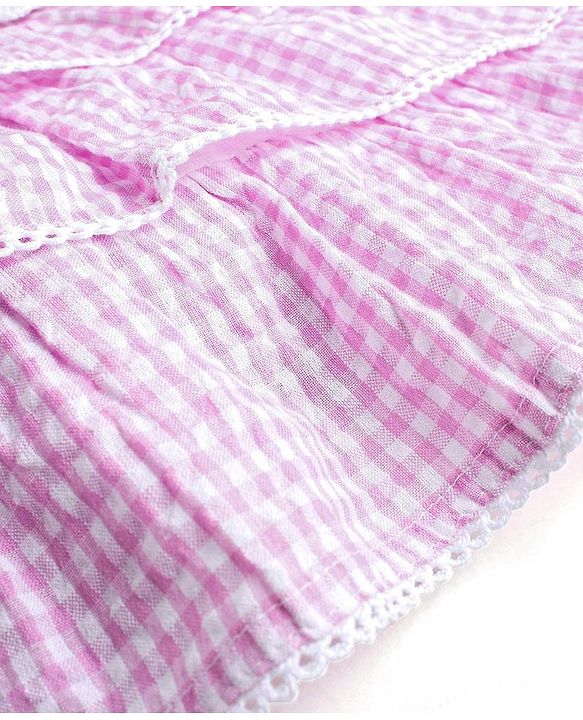 Babyhug Yarndyed Sleeveless  Checked & Embroidery Detailing Layered Frock with Cap - Pink