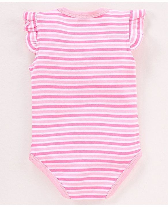 Babyhug 100% Cotton Half Cap Sleeves Stripe Onesie - Pink