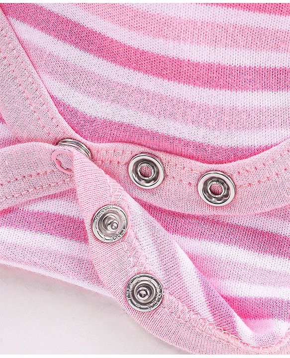 Babyhug 100% Cotton Half Cap Sleeves Stripe Onesie - Pink