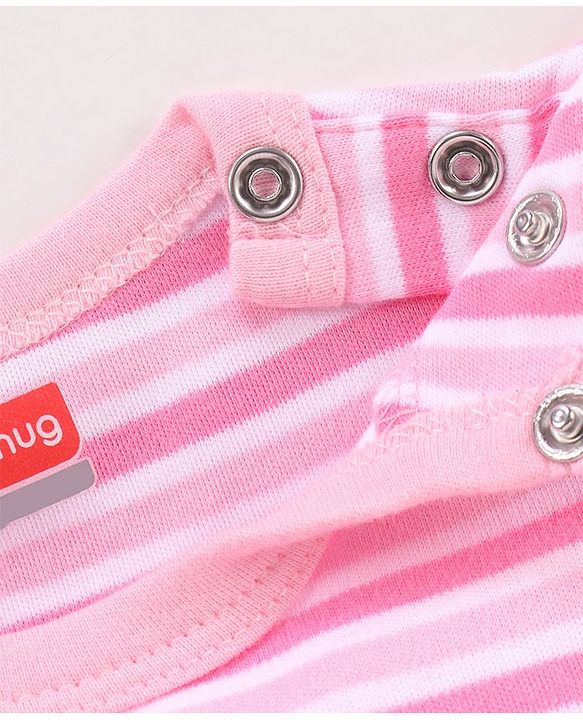 Babyhug 100% Cotton Half Cap Sleeves Stripe Onesie - Pink