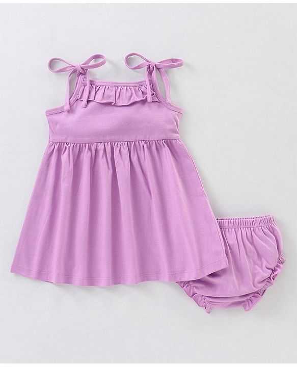 Babyhug 100% Cotton Sleeveless Solid Frock With Bloomer - Lilac