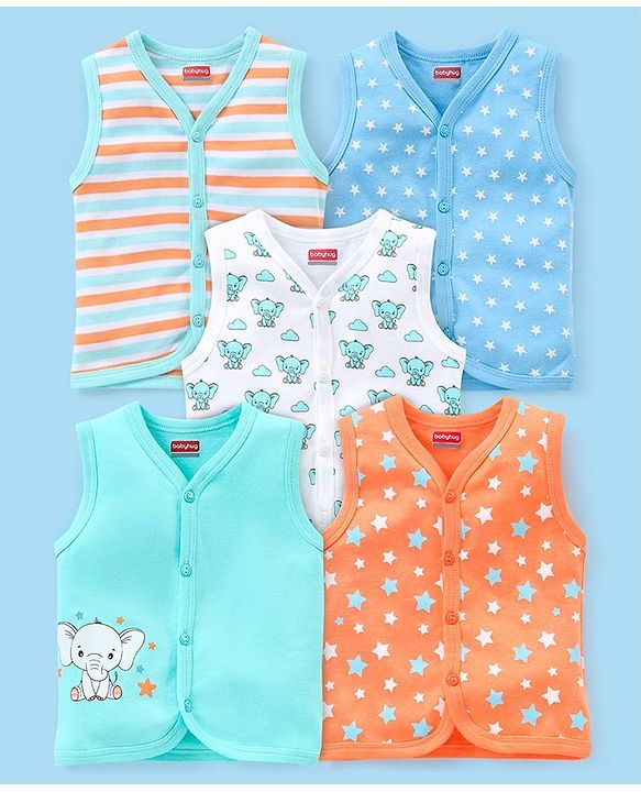 Babyhug 100% Cotton Heart Print Vests Pack of 5 - Multicolor