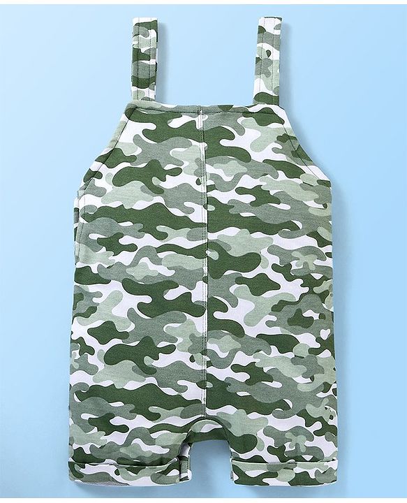 Babyhug 100% Cotton Half Sleeves Tee & Dungaree Set Camo & Dino Print- Yellow & Green