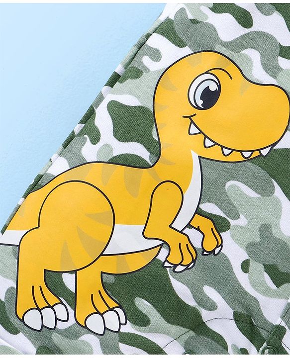 Babyhug 100% Cotton Half Sleeves Tee & Dungaree Set Camo & Dino Print- Yellow & Green