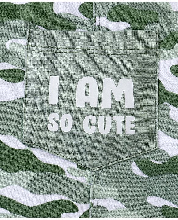 Babyhug 100% Cotton Half Sleeves Tee & Dungaree Set Camo & Dino Print- Yellow & Green