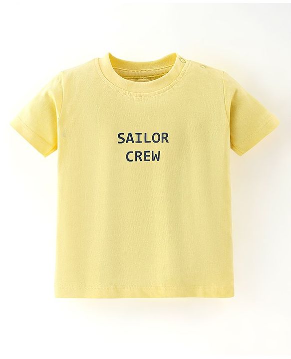 Babyhug 100% Cotton Knit Half Sleeves T-Shirt & Dungaree Set Striped - Yellow & Blue
