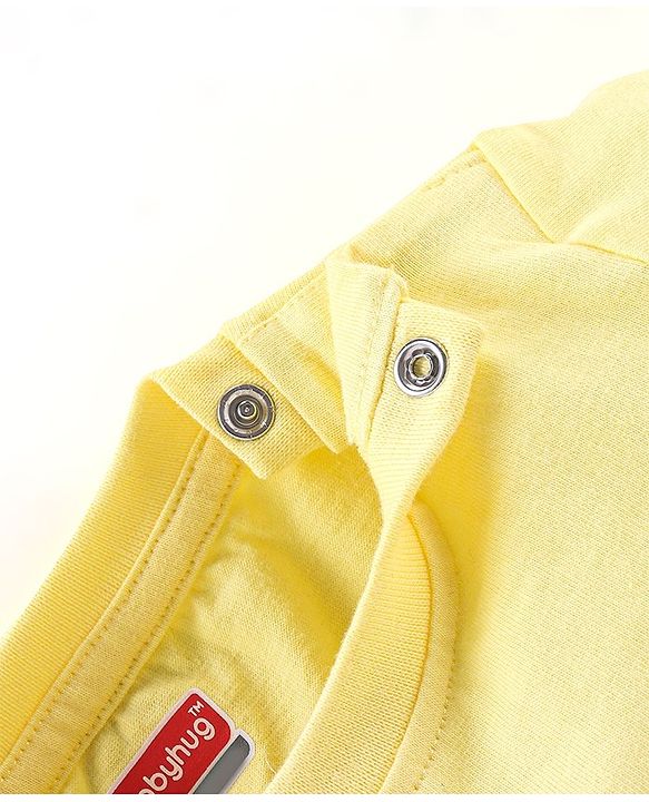 Babyhug 100% Cotton Knit Half Sleeves T-Shirt & Dungaree Set Striped - Yellow & Blue