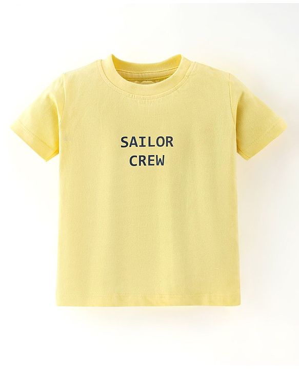 Babyhug 100% Cotton Knit Half Sleeves T-Shirt & Dungaree Set Striped - Yellow & Blue