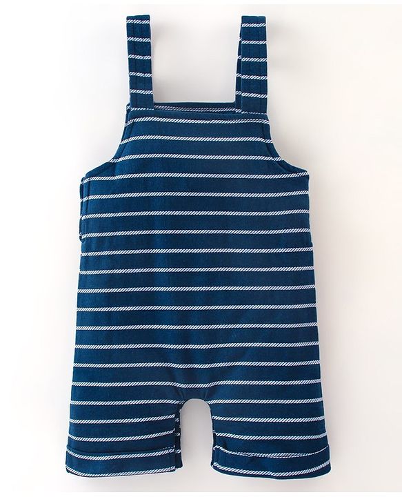 Babyhug 100% Cotton Knit Half Sleeves T-Shirt & Dungaree Set Striped - Yellow & Blue