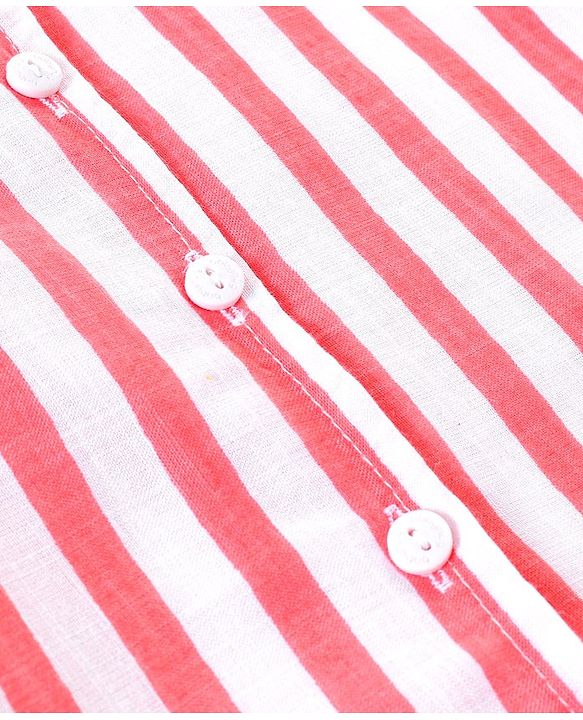 Babyhug Rayon Woven Sleeveless Striped Top with Tie-Up Detail - White & Peach