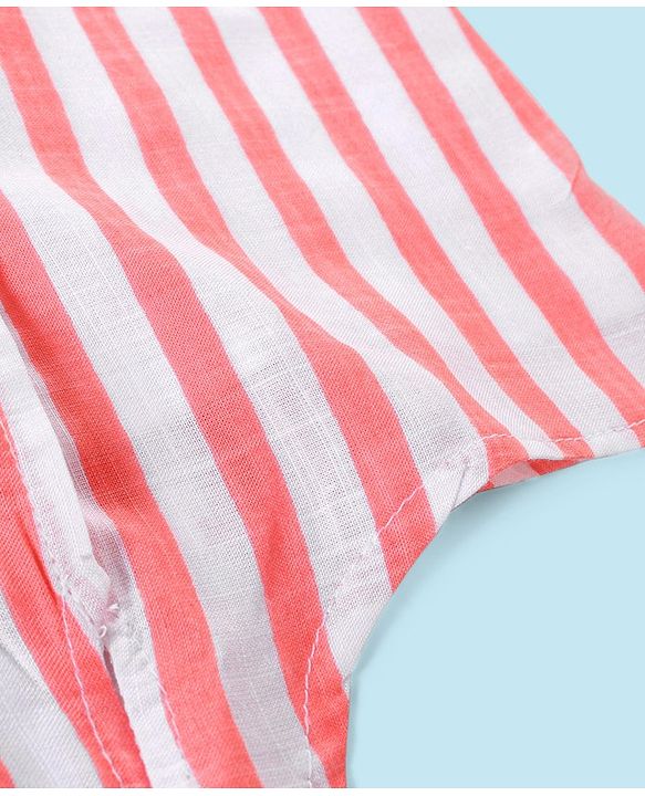 Babyhug Rayon Woven Sleeveless Striped Top with Tie-Up Detail - White & Peach