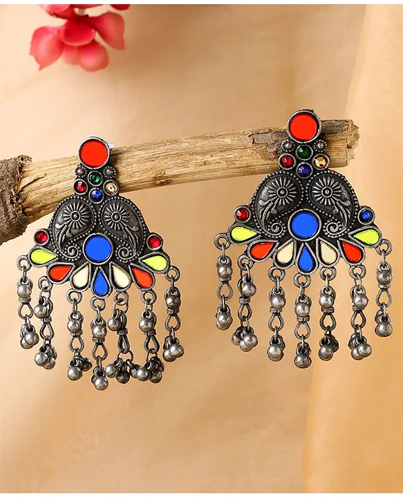 Afghani Oxidised Chandbali Earrings - Subhranika Jewellery