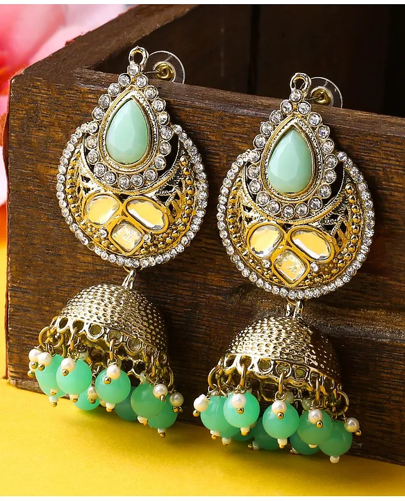 Buy Crystal Jhumka Earrings With Mangtikka Online – Nameera by Farooq