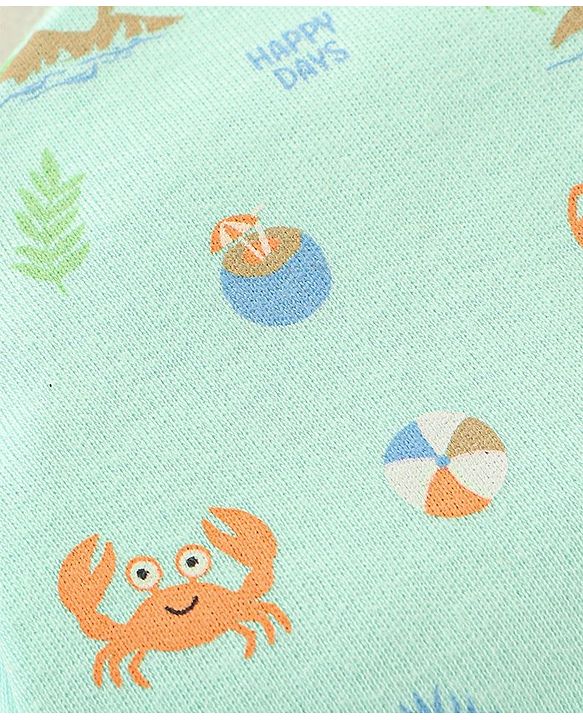 Babyhug 100% Cotton Cap Mittens & Booties Beach Print - Diameter 11 cm