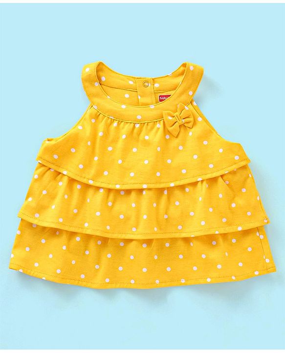 Babyhug 100% Cotton Sleeveless Top & Short Set Dot Print- Yellow & Blue