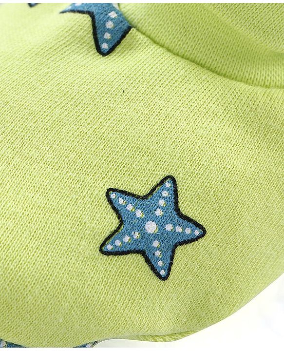 Babyhug 100% Cotton Cap Mittens & Booties Star Fish Print Green- Diameter 12.5 cm