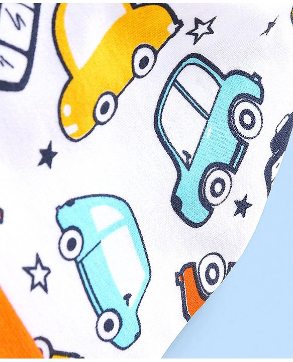 Babyhug 100% Cotton Cap Mittens & Booties Ice Cream Print White - Cap Diameter 11.5 cm
