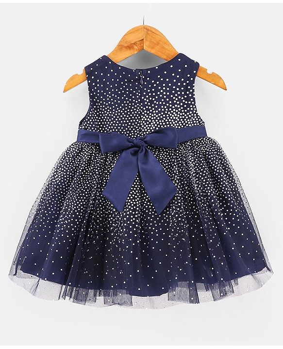 Babyhug Sleeveless Foil Printed Party Frock - Navy Blue