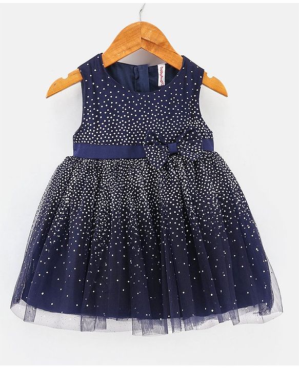 Babyhug Sleeveless Foil Printed Party Frock - Navy Blue