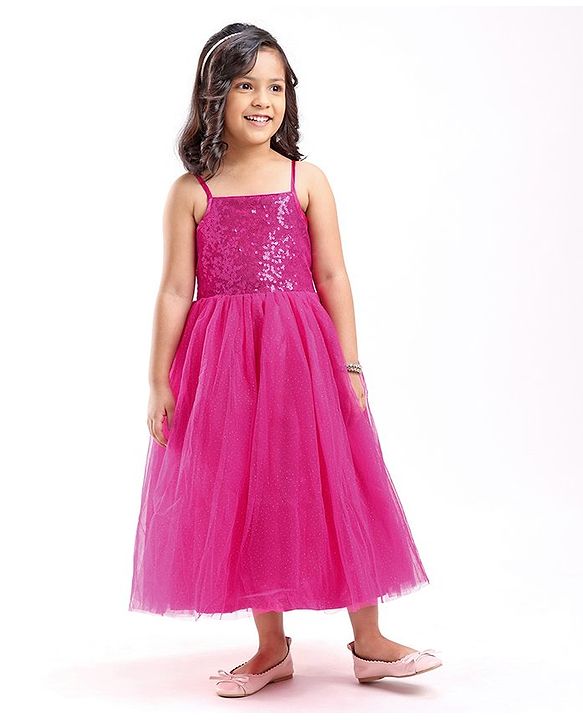 Babyhug Sleeveless Party Wear Gown with Sequin Embellished - Dark Pink